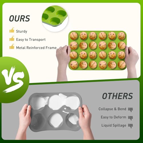 2 Pack 24 Cups Silicone Mini Muffin Pan with Metal Reinforced Frame Silicone Molds Parents Stepdad Pawpaw Who Want Nothing Everything Future Groom Bride Law Christmas Xmas Happy Birthday Gifts Ideal (2pc: 24-Cup Mini / Green)