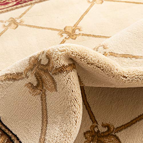 Timeless Collection Fleur De Lis Ivory 8' Foot Round Luxurious Traditional French Aubusson Oriental Area Rug Perfect for Living Room Bedroom or Dining Room Easy (7'10" (Round) / Ivory)