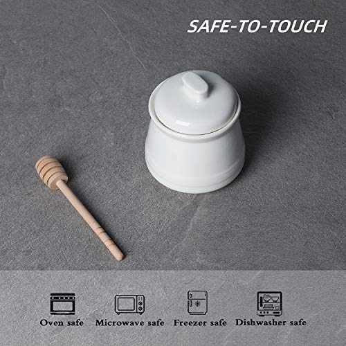 Honey Jar with Lid and Honey Dipper (White)