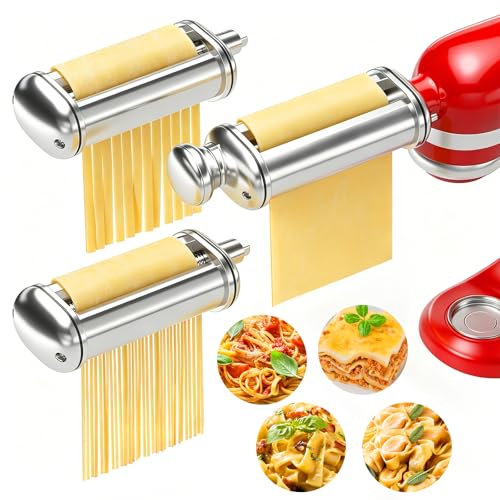 3PCS Pasta Maker Attachment for All Kitchenaid Stand Mixers (3-Piece Set (Roller & Cutters))