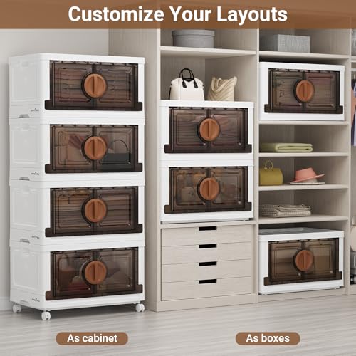 480Qt Lockable Stackable Storage Bins with Lids (White & Brown / 120QT-4Pack)