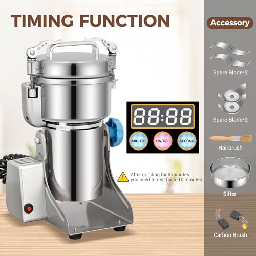 Grain Mill 500g Commercial Spice Grinders Electric 1500W Stainless Steel Pulverizer Dry Grinder for Grinding Wheat (500G)