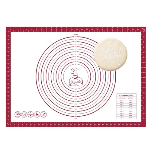 Dough Mat Silicone Baking Mats for Rolling Pastry Kneading Sheet Sourdough Bread Baking Supplies Red 28x20" 0.45mmT (Red / 28"L x 20"W)