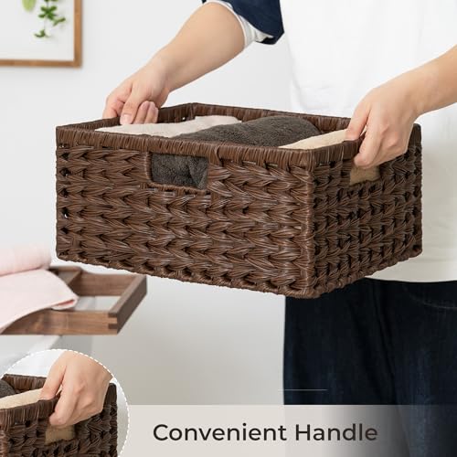 Wicker Storage Baskets for Shelves (Brown / 15"L x 11"W x 6¾"H)