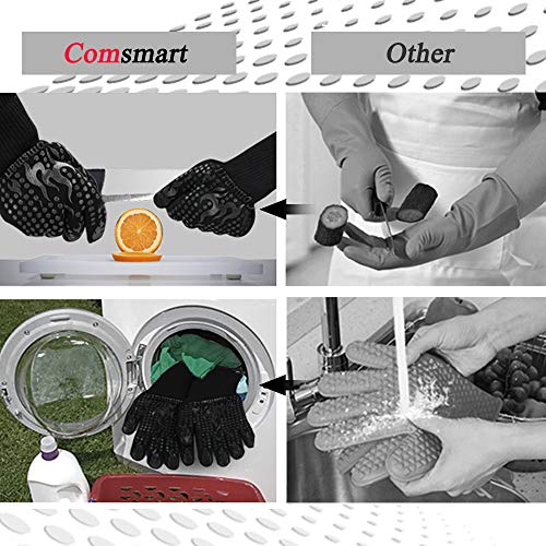 BBQ Gloves 1472F Heat Resistant Silicone Non (short / Black)