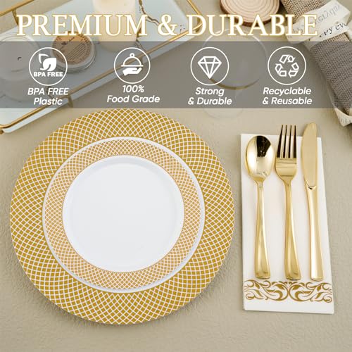 175 Pieces Gold Dinnerware Set for 25 Guests (175Pack Gold Dinnerware Set)