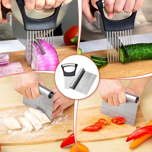 Bench Scraper Dough Chopper Onion Holder for Slicing Slicer Onion Cutter with Protective Cover and Anti