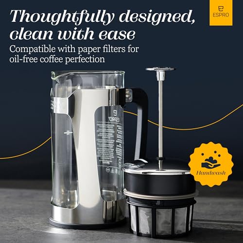P5 French Press Coffee Maker (Polished Stainless Steel / 32 oz)