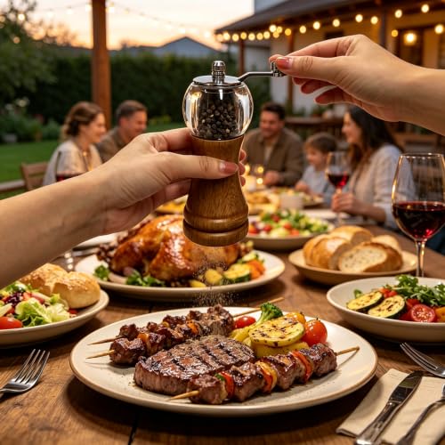 Manual Pepper Mills Wooden Salt Pepper Grinder Set Kitchen Utensils Gadget (Walnut color 2pcs-5in)