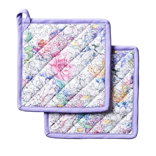 Pot Holders 100% Cotton Potholders (044 - Floral Love / 8" x 8" (Pot Holder Pack of 2))