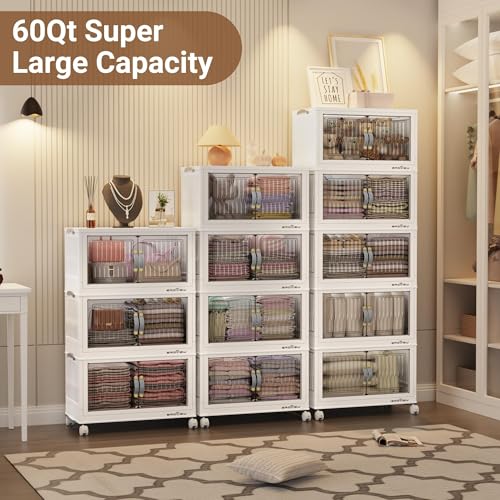 180Qt Stackable Storage Bins with Lid (White / 60QT-3Pack)