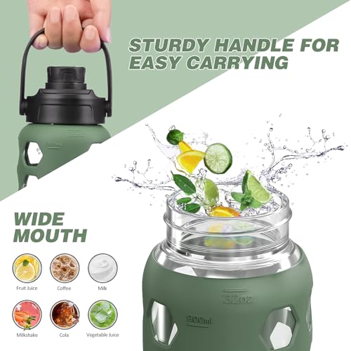 Glass Water Bottle (Olive / 32 Ounces)