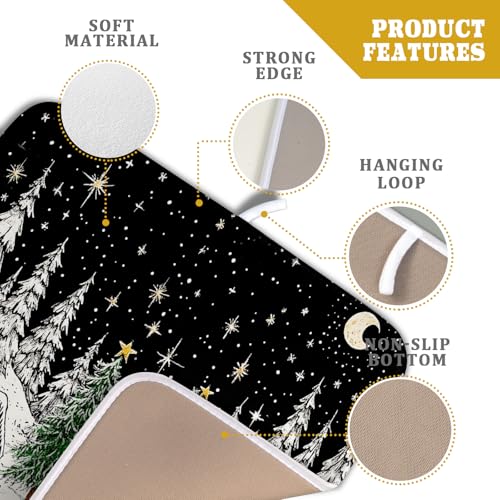 Winter Snowman Dish Drying Mat 18 X 16 in Black Microfiber Dish Pad Absorbent Holiday Kitchen Accessories (Winter Snowman Black / 18" x 16")