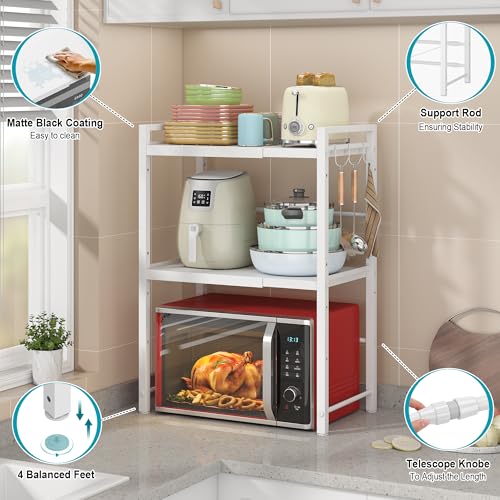 Expandable Microwave Stand Kitchen Countertop Organizer (White / 3 Tier (Without Spice Rack))