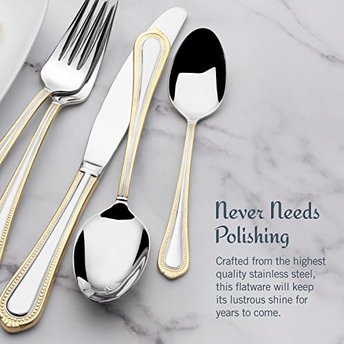 Gold Accent Regent Bead Flatware Service for 12 (65 Piece Set / Regent Bead Gold)