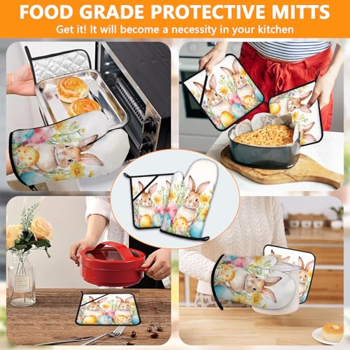 Easter Rabbits Oven Mitts and Pot Holders Sets 4Pcs (Easter Rabbits)