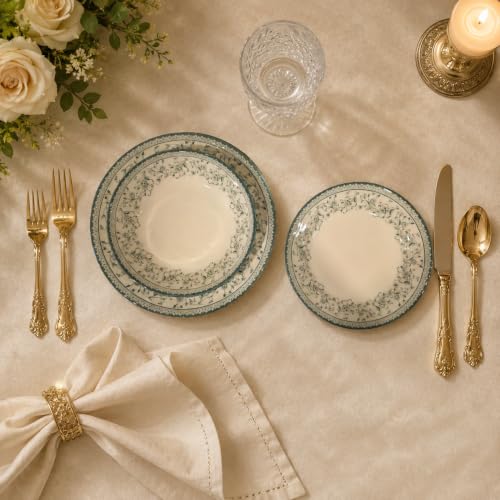 Royal 12 Piece Porcelain Dinnerware Set for 4 (Aster Green / 12)