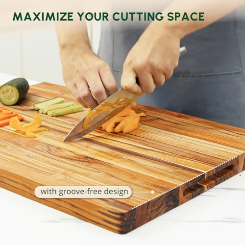 Large Teak Wood Cutting Board with Hand Grip (20"L x 15"W)