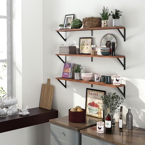 Floating Shelves for Wall (Rustic Brown / 35.43"W x 5.9"D x 5.4"H,Set of 3)