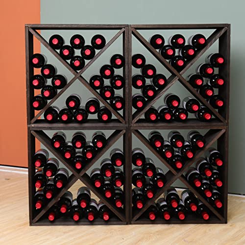 Wine Rack Cabinet countertop Wooden Stackable Storage Retro Cube freestanding Floor Wine Bottle Holder Stand ((96bottleblack))