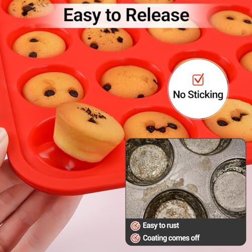 Silicone Muffin Pans for Baking (Metal Framed:Mini & Regular)
