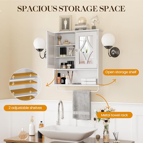 22x25 Bathroom Medicine Cabinet with Mirror (White / 5.1"D x 22"W x 25.6"H)