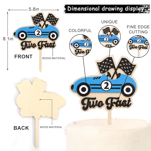 Wooden Two Fast Cake Topper (Twofast-blue)