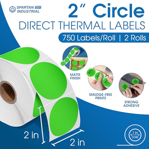 2" Circle Fluorescent Green Direct Thermal Labels (Flourescent Green)