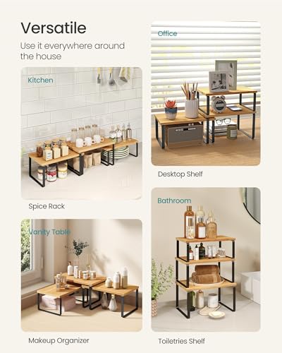 Cabinet Organizer Shelf (White + Natural / S (4.6"H) + S (5.4"H) + S (6.2"H))