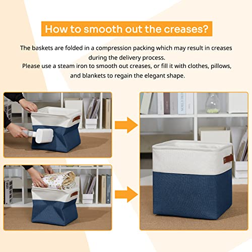 Set of 4 Storage Cubes Baskets for Organizing (White&Blue / S-11"x11"x11")