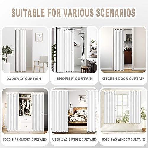 Pleated Folding Curtains for Doorway (White / 52"W x 78"L (Pack of 1))
