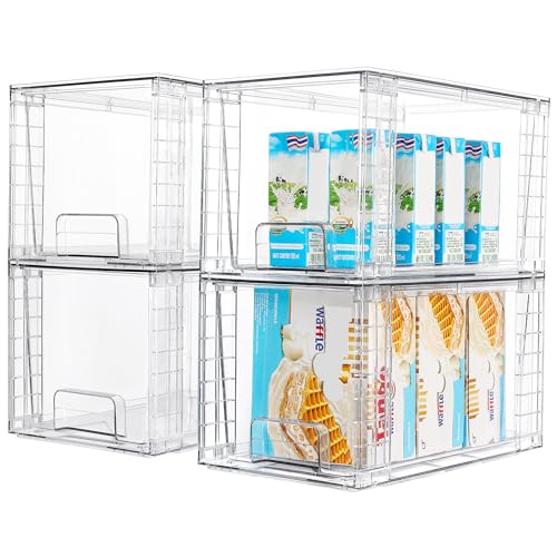 4 Pack Stackable Clear Pantry Storage Drawers (4Pack 7"H)