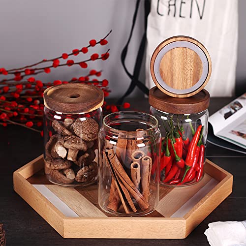 Glass Jars Food Storage Containers with Airtight Acacia Lids (3set Acacia Lids)