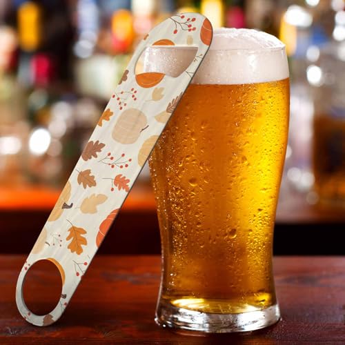 Pumpkin Stainless Steel Bottle Opener Leaf Fruit Orange Yellow Maple Leaves Gourd Butternut Autumn Floral Pattern Flat Beer Bottle Opener Keychain for Home Kitchen Bar Restaurant Party Gift (Pumpkin)