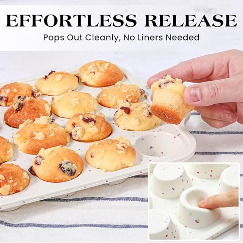24 Cups Silicone Mini Muffin Pan for Baking with Metal Frame (Cream / 24-Cup Mini)