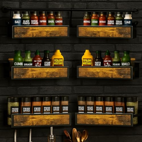 Spice Rack Wall Mount for Large Spice Jars (6 Count)