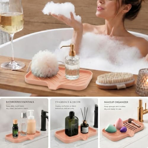 Silicone Soap Dish with Drain Spout (Pink / M(9.6"×5.3"))