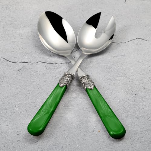 2 piece Salad Servers Stainless Steel Salad Serving Set Salad Fork and Spoon (Deep Green)