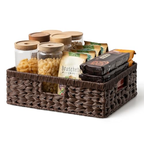 Wicker Storage Baskets for Shelves (Brown / 15¼"L x 11¾"W x 4¾"H)