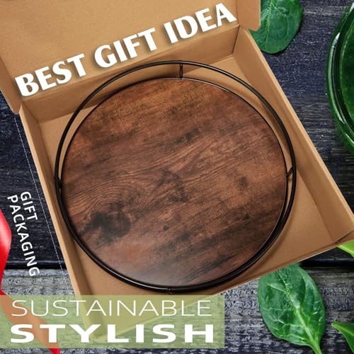 10" Rustic Brown Wood Lazy Susan