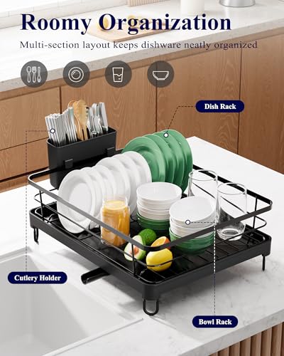Dish Drying Rack for Kitchen Counter (Black / 12.7''W x 16.7''L - 1 Tier)