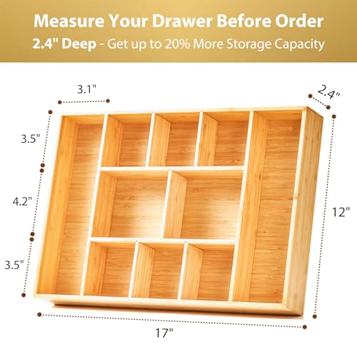 Extra Large Bamboo Desk Drawer Organizer