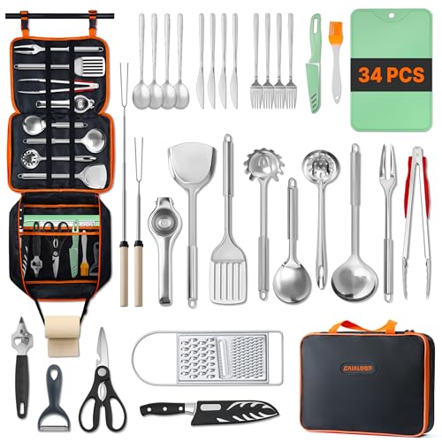 Camping Cooking Utensils Set 34 PCS Camp Kitchen Cookware Kit with Organizer Bag (34pcs)