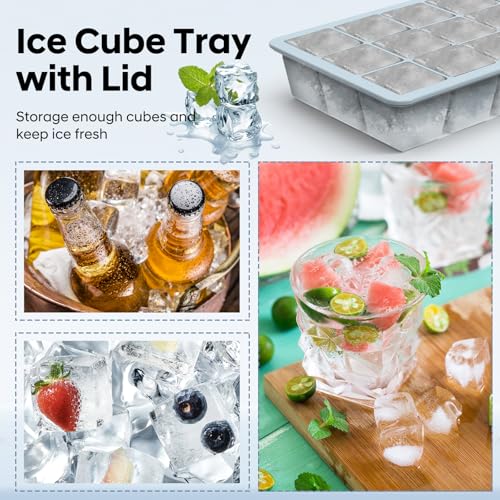Silicone Ice Cube Tray 3 Pack (Ice Cube Tray 3 Pack / Blue+Green+Pink)