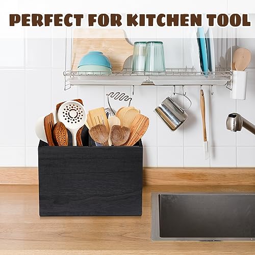 Wooden Kitchen Utensil Caddy With 2 Compartments