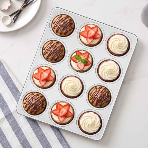 Stainless Steel Muffin Cupcake Pan 12 Cups (2.5 Count)
