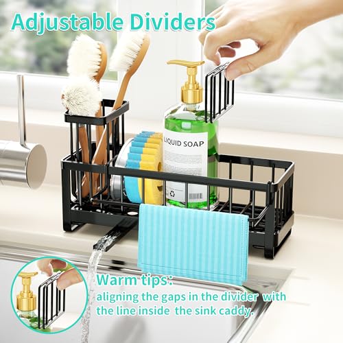 Sponge Holder for Kitchen Sink (Black-Large / with Dishcloth Holder)