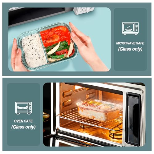 30 oz 5 Pack Glass Meal Prep Containers 2 Compartments (White / 2-Compartment 30 oz)