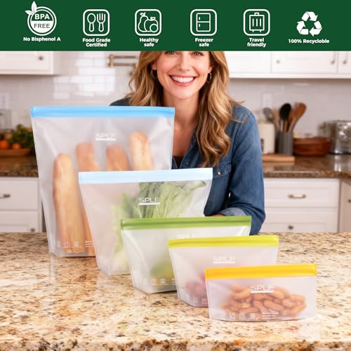 6 Pack Stand Up Reusable 2 Gallon Freezer Bags Dishwasher Safe (6 Pack 2 Gallon Bags)
