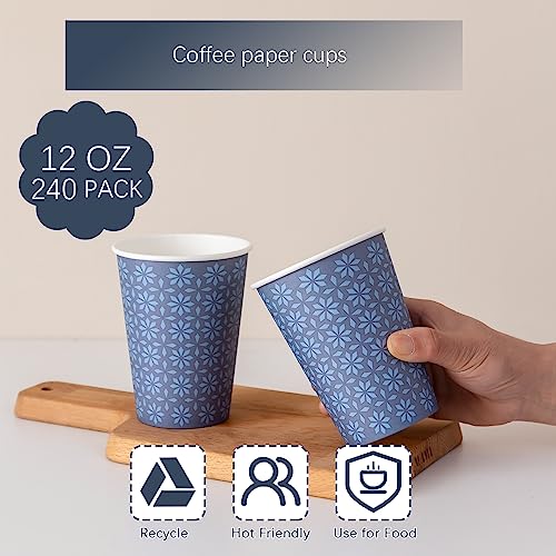 240 Pack Paper Cups 12 oz Bulk Disposable Coffee Cups Navy Floral (Navy / 12 oz-240)